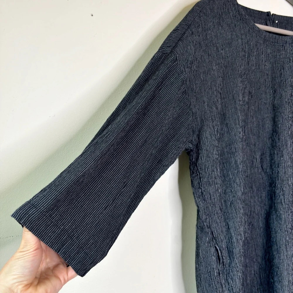 Eileen Fisher Black White Striped Pocketed 3/4‎ Sleeve Tunic Top Size M - Picture 3 of 9